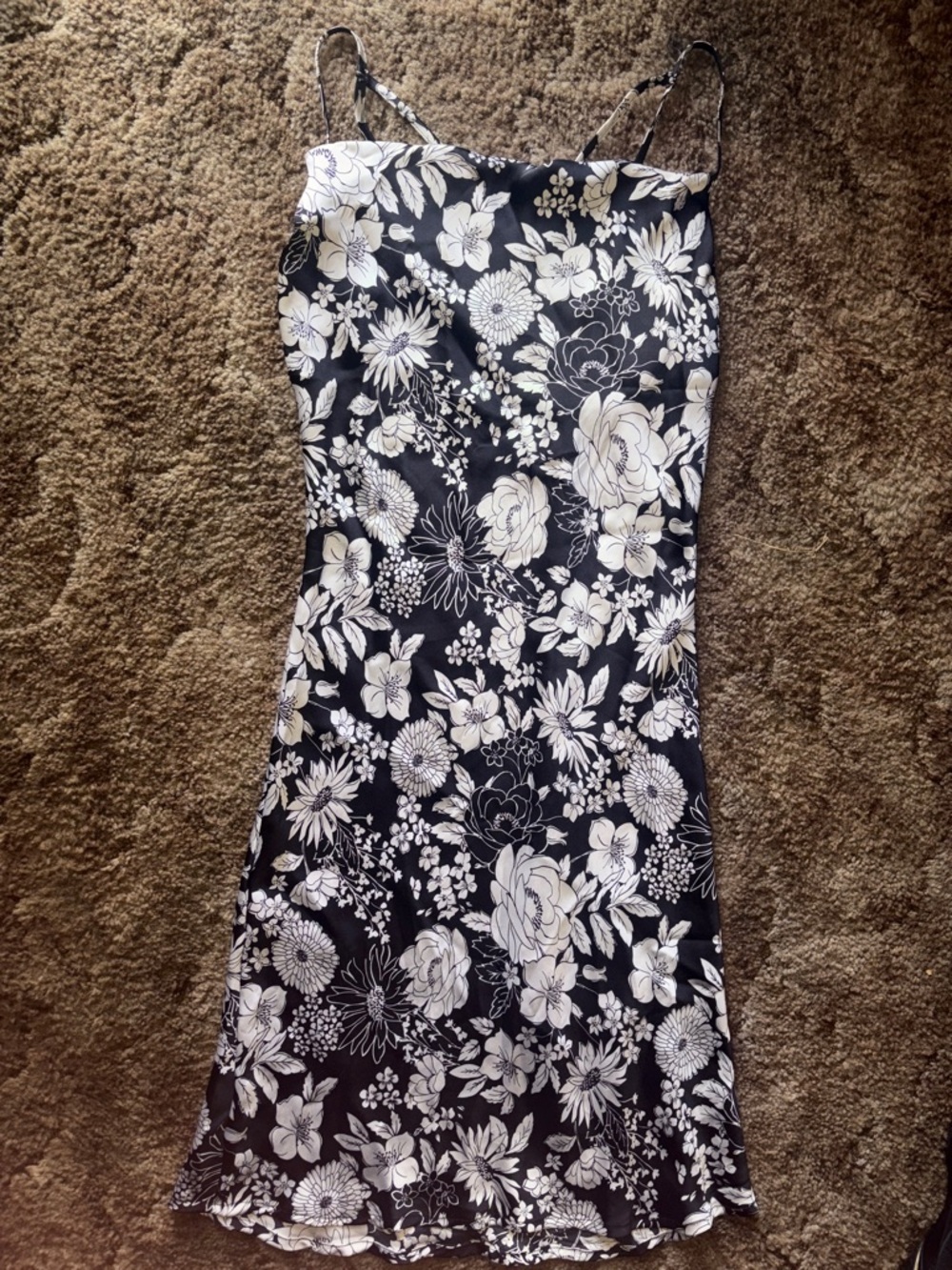 Black and White Floral Satin mini Dress